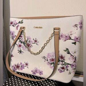 Calvin Klein Purse Bag Tote Purple Flower Print
